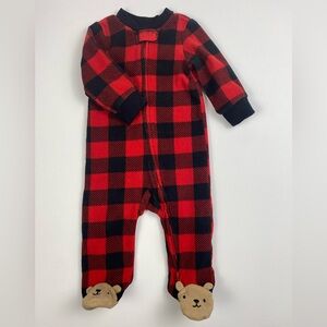 Carter's 2-Way Zip Buffalo Plaid Fleece Bear Footie size 9 Months